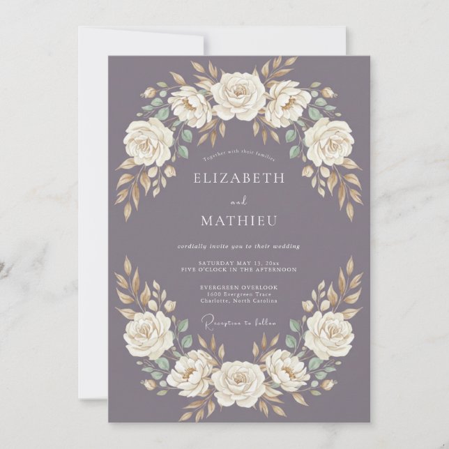 Mauve Bronzed Vintage Wedding Invitation (Front)