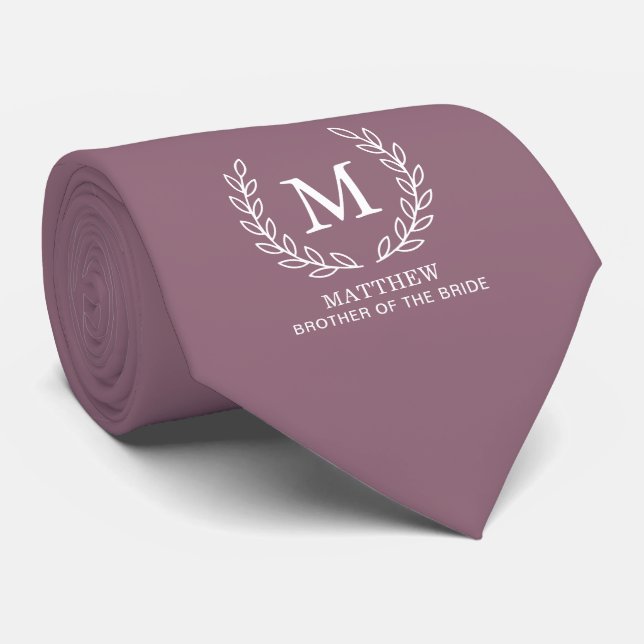 Mauve Brother of the Bride Wedding Monogram Tie (Rolled)