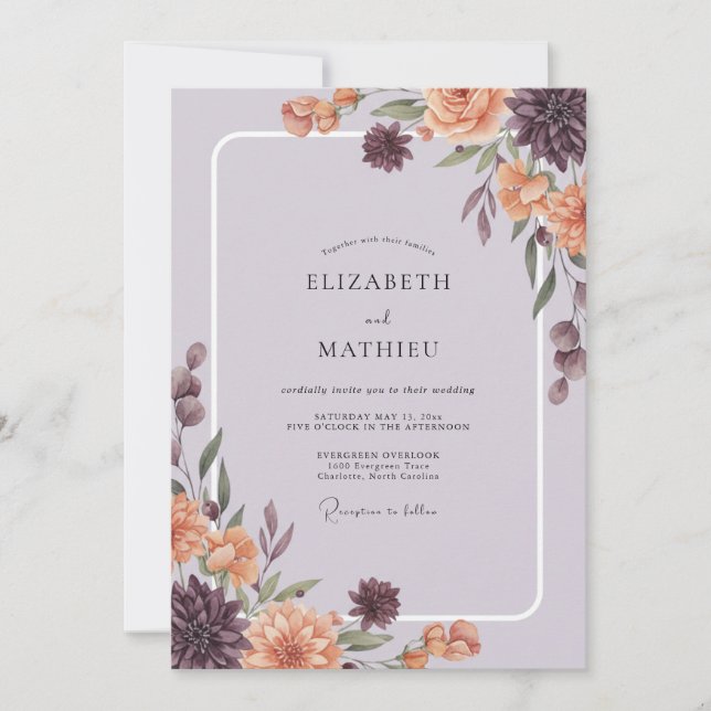 Mauve Burnt Orange Peony Wedding Invitation (Front)