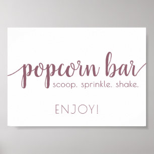 Mauve Calligraphy   Dusty Pink Popcorn Bar Sign