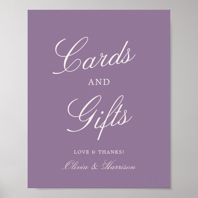 Mauve Calligraphy Wedding Cards & Gifts Sign (Front)