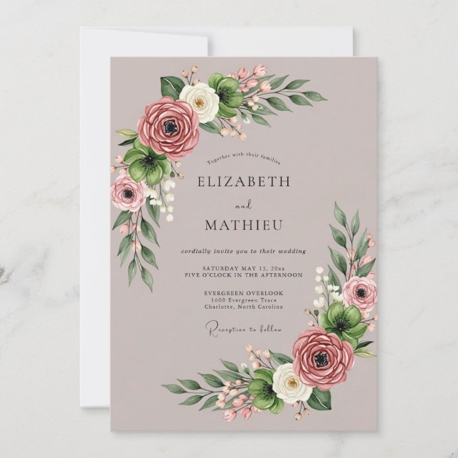 Mauve Captivating Succulent Wedding Invitation (Front)