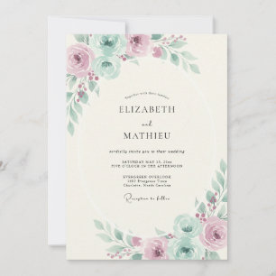 Mauve Celadon Petal Wedding Invitation