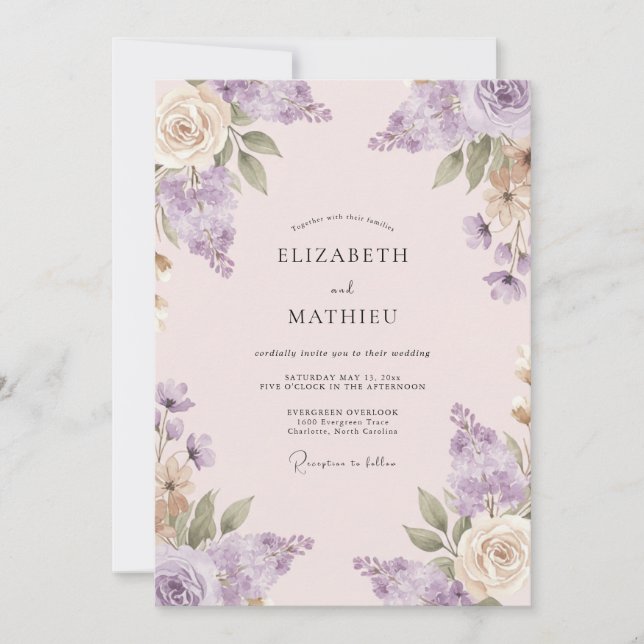 Mauve Champagne Painted Wedding Invitation (Front)