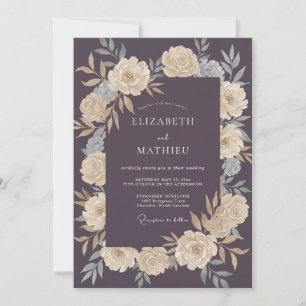 Mauve Champagne Ranunculus Eucalyptus Wedding Invitation