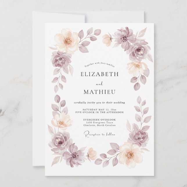 Mauve Champagne Wreath Wedding Invitation (Front)