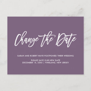 Mauve Change date Postponed Cancelled wedding Announcement Postcard