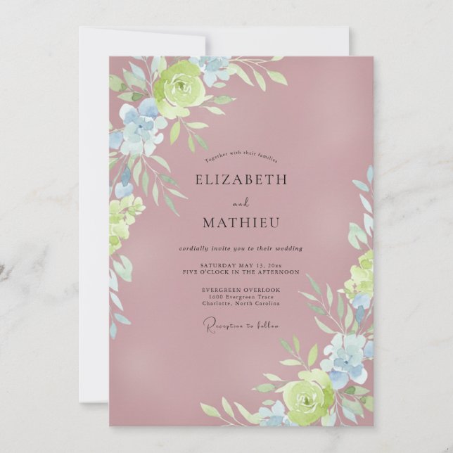 Mauve Chartreuse Painted Wedding Invitation (Front)
