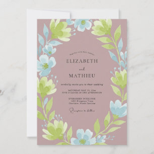 Mauve Chartreuse Wildflower Wedding Invitation