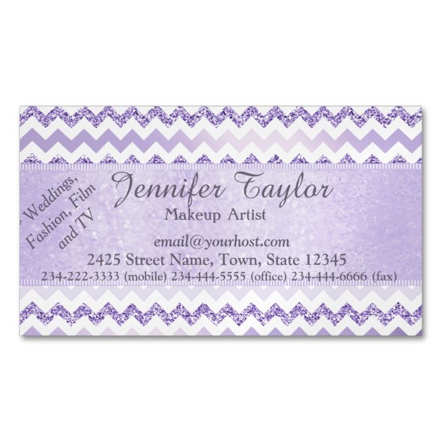 Mauve Chevron Zigzag Glitter Magnetic Cards (Front)