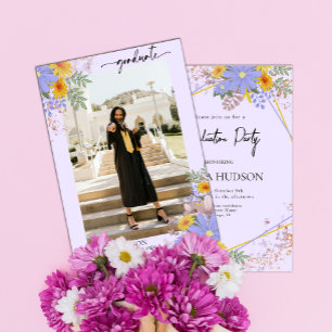 mauve chic wild floral watercolor photo graduation invitation