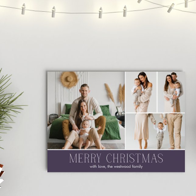 MAUVE Christmas Elegant 4 Collage Photo message Holiday Card (Creator Uploaded)