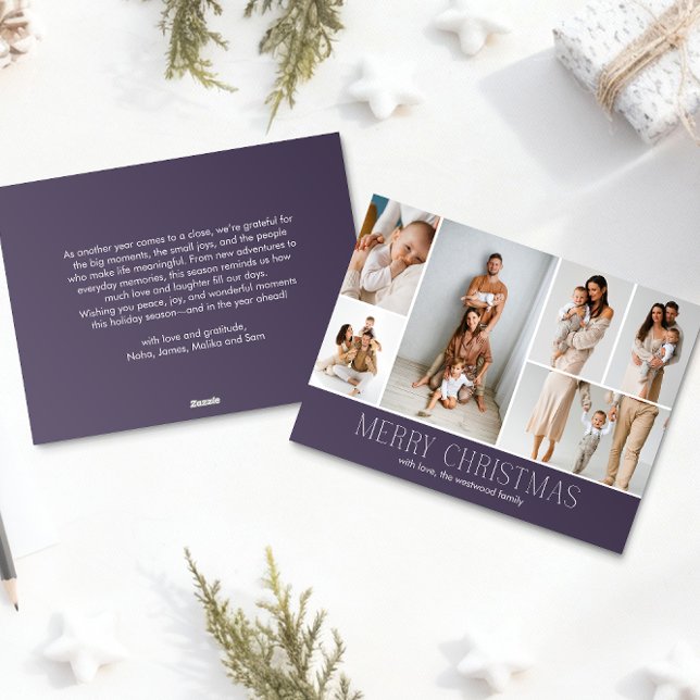 MAUVE Christmas Elegant 6 Collage Photo message Holiday Card (Creator Uploaded)