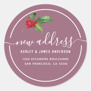 Mauve Christmas Holly New Address Seal