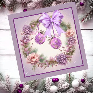 Mauve Christmas Wreath Magnetic Card