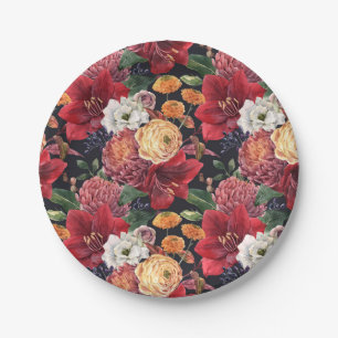 Mauve Chrysanthemums and Red Amaryllis Autumn Paper Plate