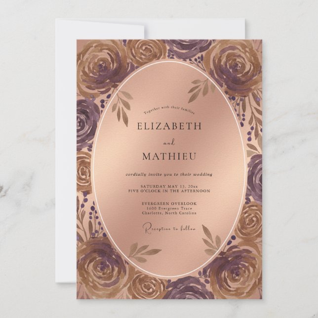 Mauve Copper Painted Wedding Invitation (Front)