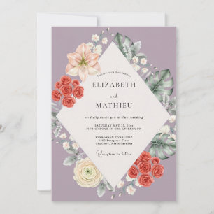 Mauve Coral Tropical Eucalyptus Wedding Invitation