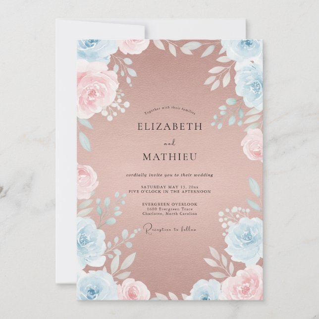 Mauve Cornflower Petal Wedding Invitation (Front)