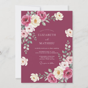 Mauve Cream Leafy Wedding Invitation