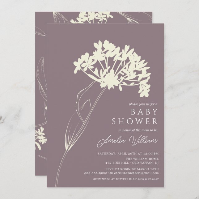 Mauve & Cream Modern Floral Baby Shower Invitation (Front/Back)