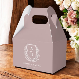 Mauve Crest Floral Monogram Wedding Modern Favour Box