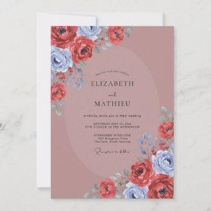 Mauve Crimson Petal Wedding Invitation