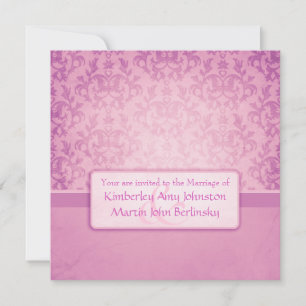 Mauve damask formal wedding square invitation