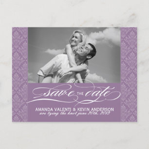 Mauve Damask Save the Date Announcement Postcard