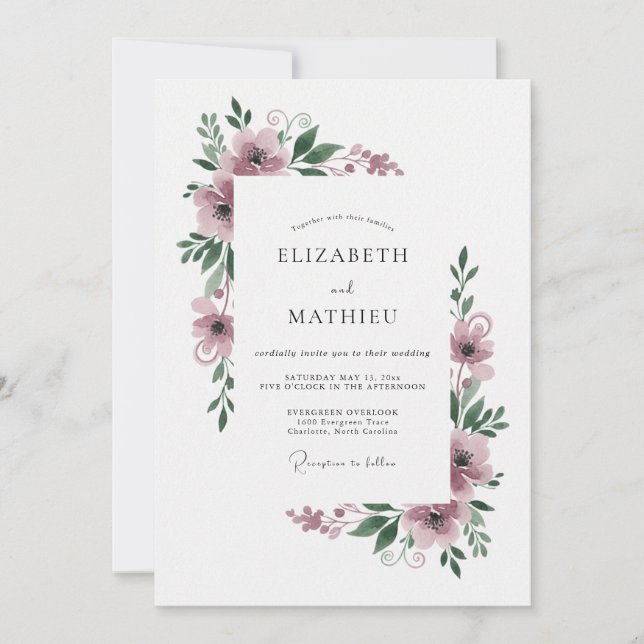 Mauve Delicate Fine Art Wedding Invitation (Front)