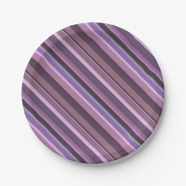 Mauve diagonal stripes paper plate (Front)