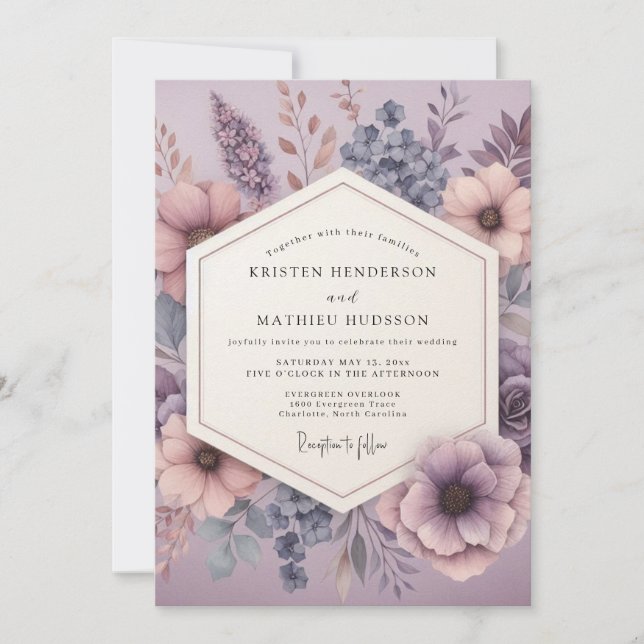 Mauve Dreamy Floral Wedding Invitation (Front)
