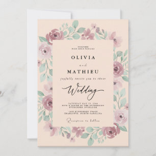 Mauve Dreamy Watercolor Spring Wedding Invitation