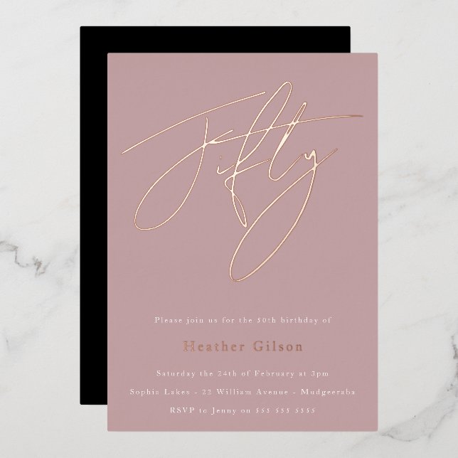 Mauve Dusty Pink 50th Birthday Party Rose Gold (Front/Back)