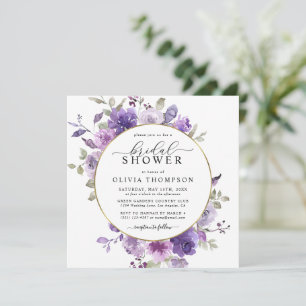 Mauve Dusty Purple Floral SilverFoil Bridal Shower Invitation