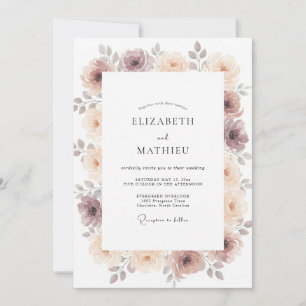 Mauve Dusty Rose Floral Wedding Invitation