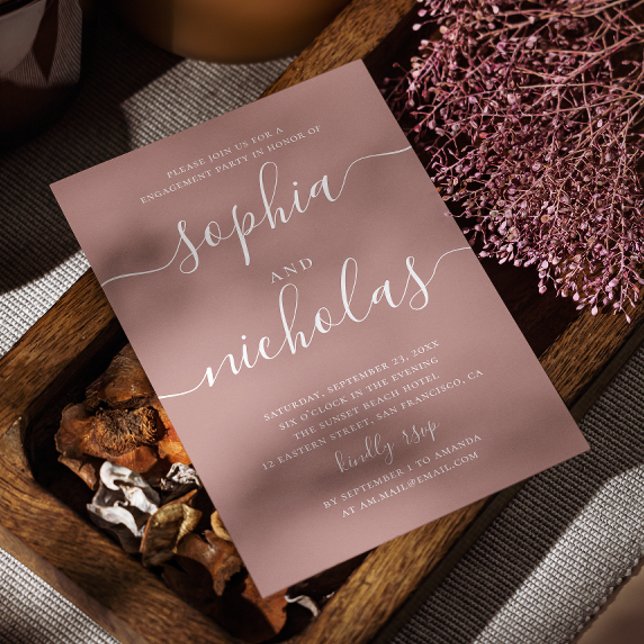 Mauve / dusty rose simple script engagement party invitation (Creator Uploaded)