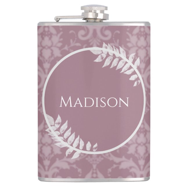 Mauve Elegant Damask Flask (Front)