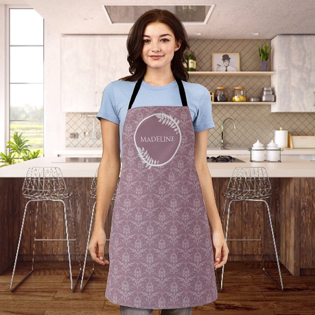 Mauve Elegant Damask Personalised Apron (Mauve Elegant Damask Personalized Apron)