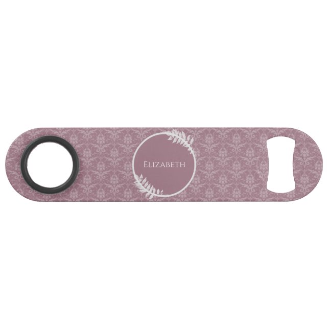 Mauve Elegant Damask Personalised Bar Key (Front (Horizontal))
