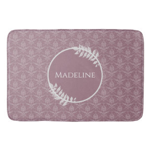 Mauve Elegant Damask Personalised Bath Mat