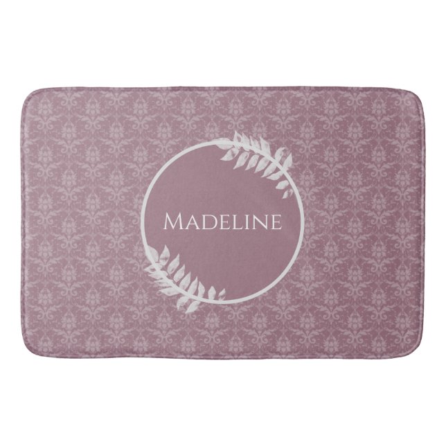 Mauve Elegant Damask Personalised Bath Mat (Front)