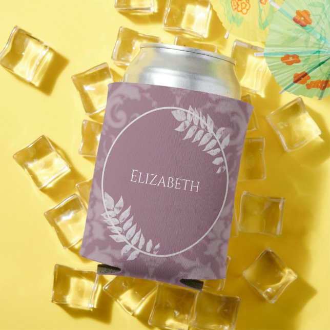 Mauve Elegant Damask Personalised Can Cooler (In Situ Summer)