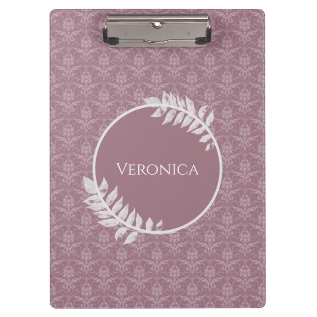 Mauve Elegant Damask Personalised Clipboard (Front)