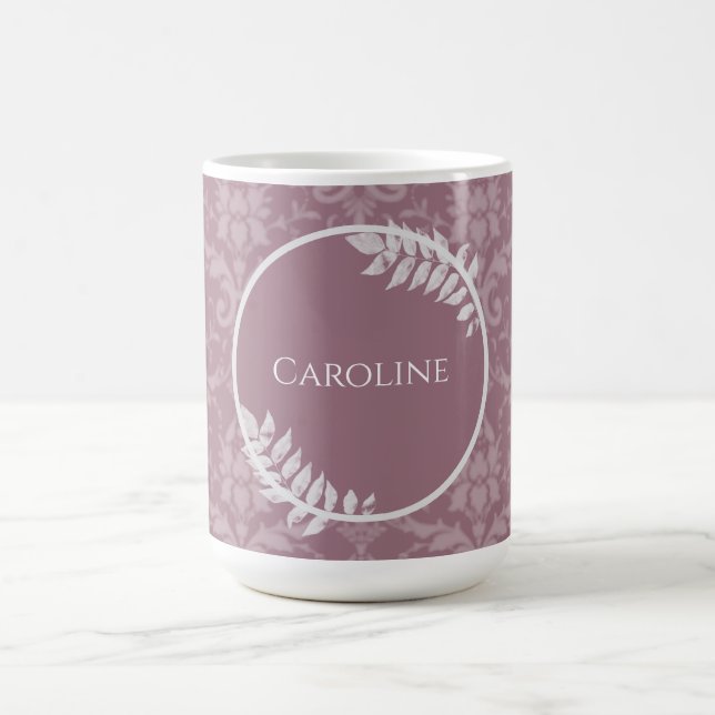 Mauve Elegant Damask Personalised Coffee Mug (Center)
