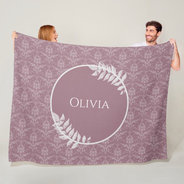 Mauve Elegant Damask Personalised Fleece Blanket (In Situ)