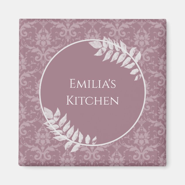 Mauve Elegant Damask Personalised Magnet (Front)
