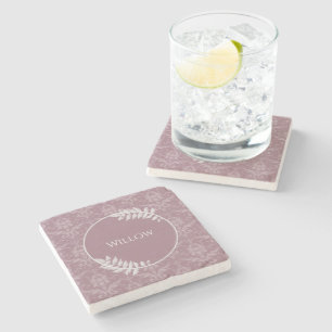 Mauve Elegant Damask Personalised Stone Coaster