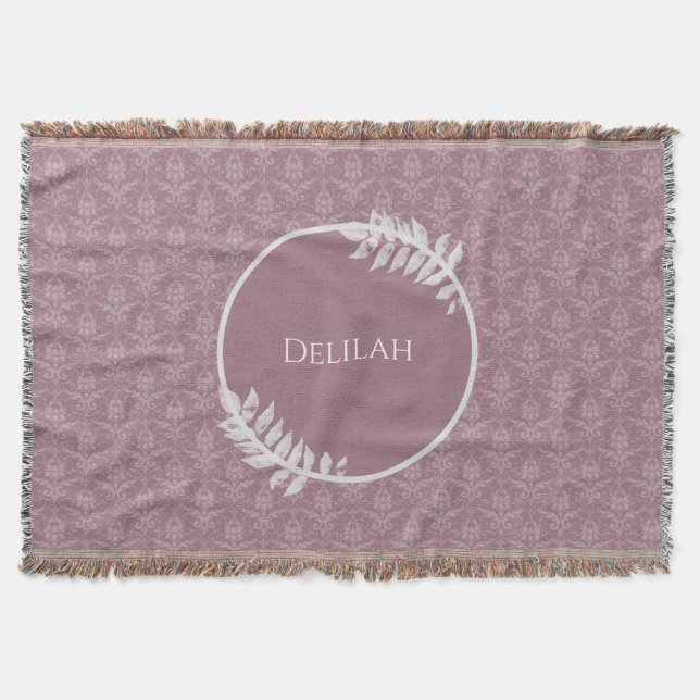 Mauve Elegant Damask Personalised Throw Blanket (Front)
