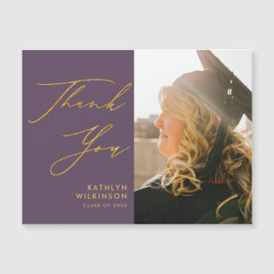 Mauve Elegant Gold Script Graduation Thank You